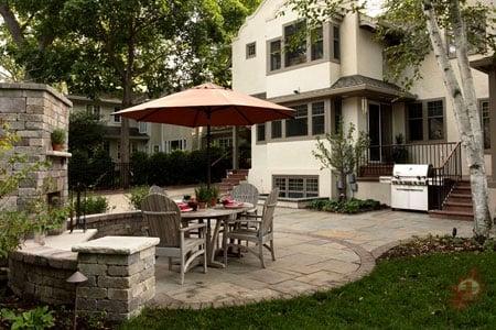 An bluestone outdoor seating area for a Minneapolis home.  This landscape provides countless oppotunities to entertain.