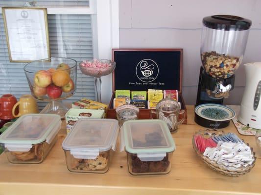 some of the snacks available.  Also fruits and teas!