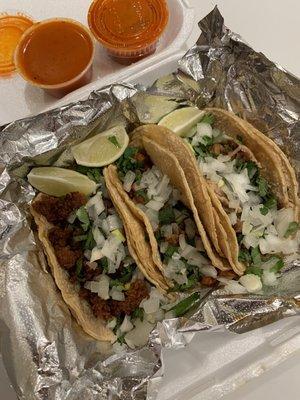 Chorizo, carnitas & steak tacos. $8.99!