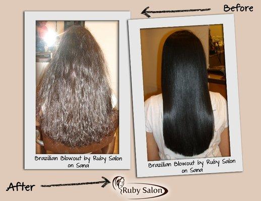 Keratin smoothing treatment before and after