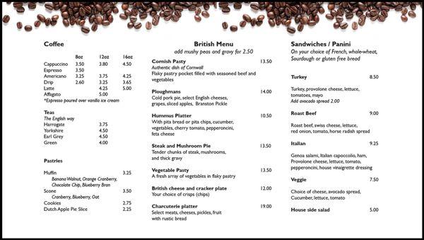 The Coffee and Food Menu at JK's Music House in Silverdale, WA