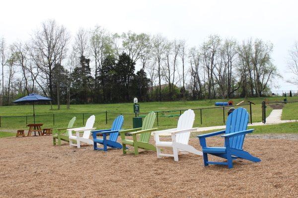 Comfy and colorful beach chairs.