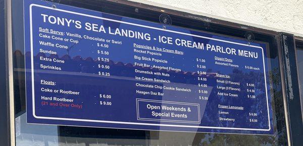 8/3/23 Lake Mission Viejo snack bar ice cream menu