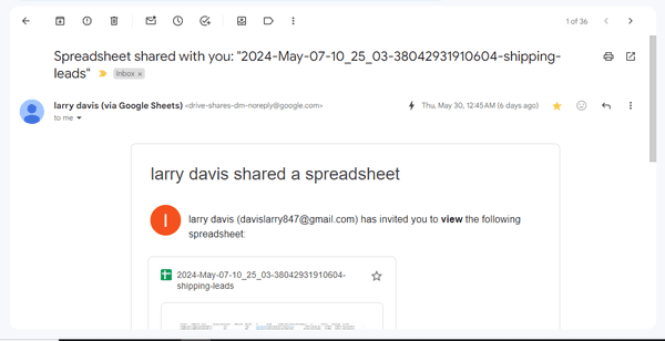 This is the final file that he sent, named email by Larry Davis.