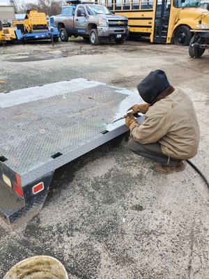 Sandblasting the bed first