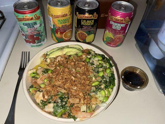 3 Scoop Protein Poke (added protein and some veg) + drinks