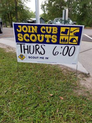 Advertising Cub Scouts sign up!