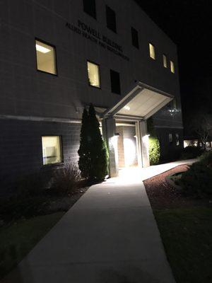 Powell building at night