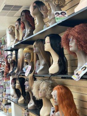 Large wig selections of colors, lengths and styles