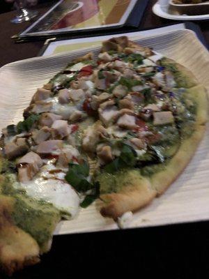 Pesto Balsamic Naan Flatbread Pizza w/ chicken - $8.00