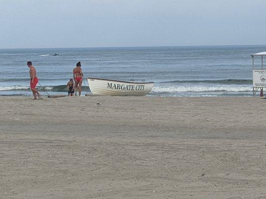 Lifeguards bringing in the life boat at Margate City Beach