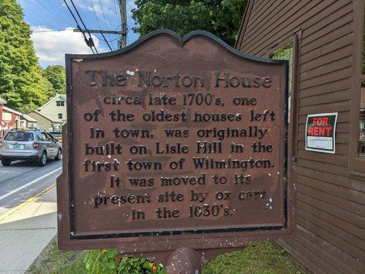 The Norton House Historical Marker, Wilmington VT