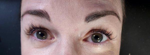 Hybrid lash extensions, and brow tint