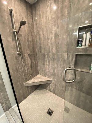 En Suite bath in McLean - shower spa with seat and niche