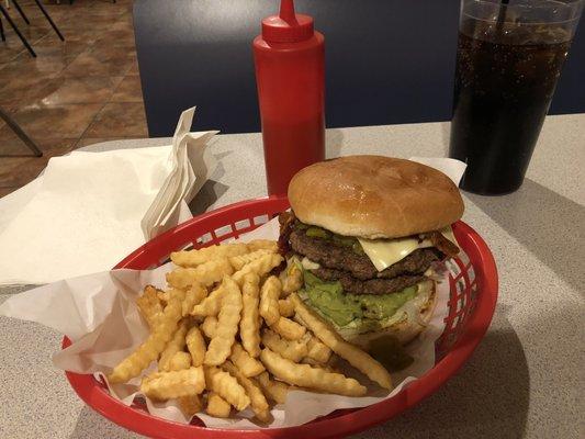 The bacon green chile double cheeseburger with guacamole. Too much for one person to eat, but worth every dollar!