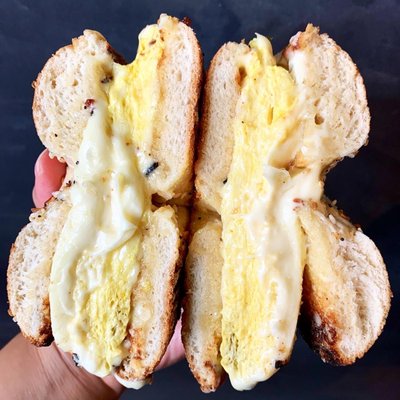 Egg and cheese on an everything bagel