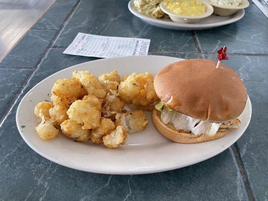 Grilled Chicken Sandwich with Tots