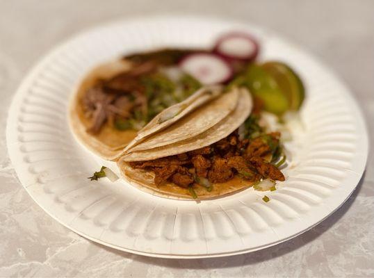 Al Pastor and Carnitas tacos