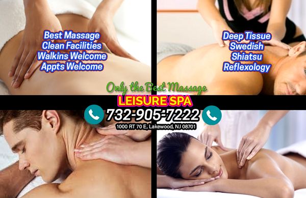 Lesiure Spa Massage Jersey Shore. Call 732 905 7222