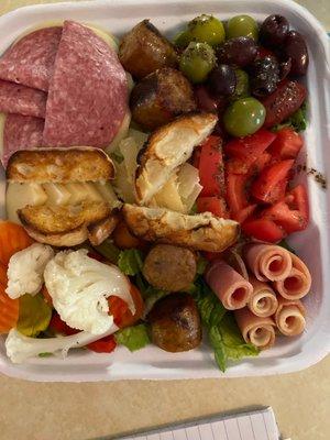 Antipasto salad. Olives. Meats. Cheeses. Croutons.