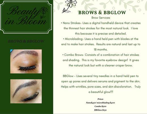 Our brows and BB Glow services