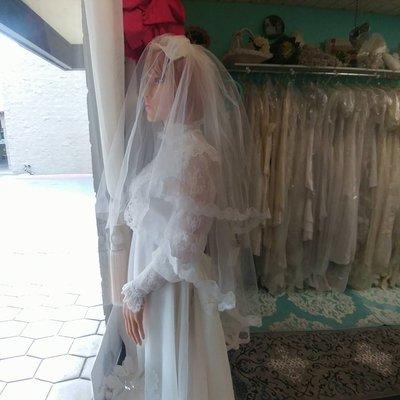 We offer Bridal accessories such as matching veil, shoes, garters, ring pillows, etc.