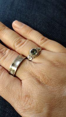 Steel ring and stirling silver with mystic topaz