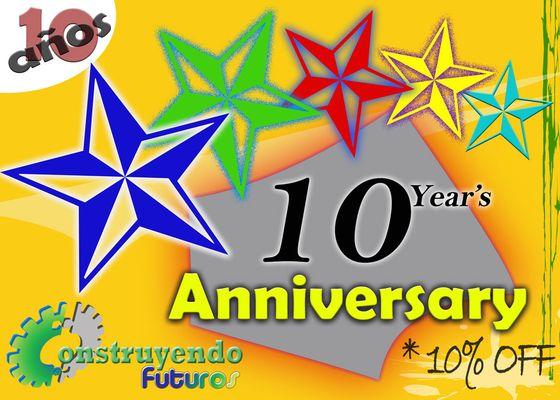 10 years Anniversary - 10% off in all products.