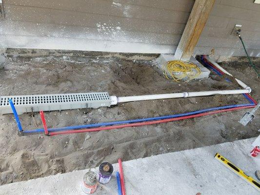 Drain channel system drian line and water supply lines