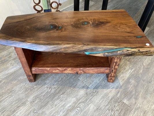 Walnut 3' bench  with epoxy inlay.