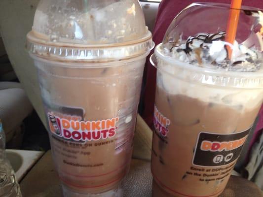 The coffee on the left side is how oob dunkin donuts coffee not good, the one on right side is saco making much better