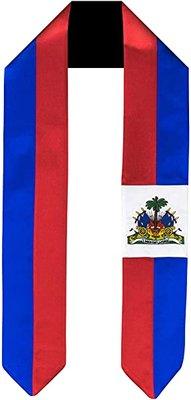 Haiti Flag Graduation Sash/Stole
Rounded, not V neck in back, made from dancelight satin, and fully lined to hang  nicely in front.