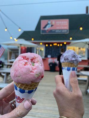 Peppermint ice cream and blueberry ice cream. Yum