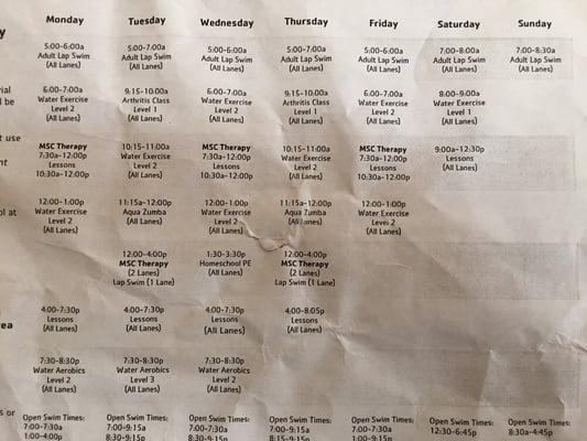 Right side close up pool schedule