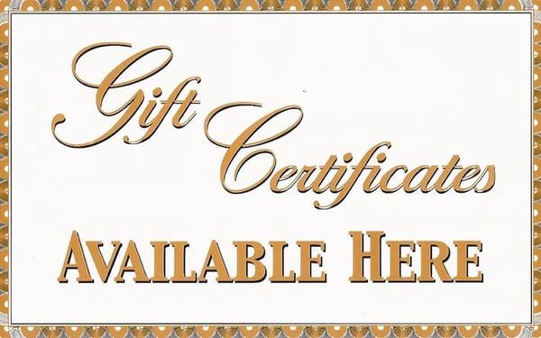 For all your gift needs order your gift certificates today.