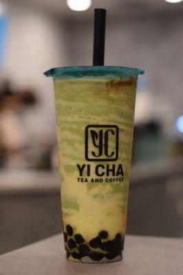 Matcha brûlée with boba