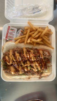 loaded all pork with french fries 14.