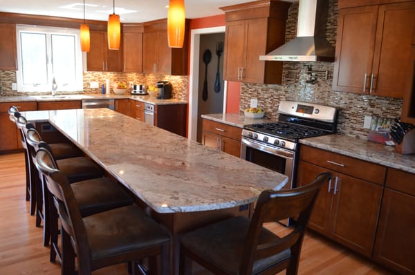 Aristokraft cabinetry and beautiful granite countertops in a North Attleboro, MA home designed and installed by Attleboro Kitchen & Bath