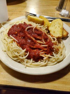 This this their spaghetti, with bread!