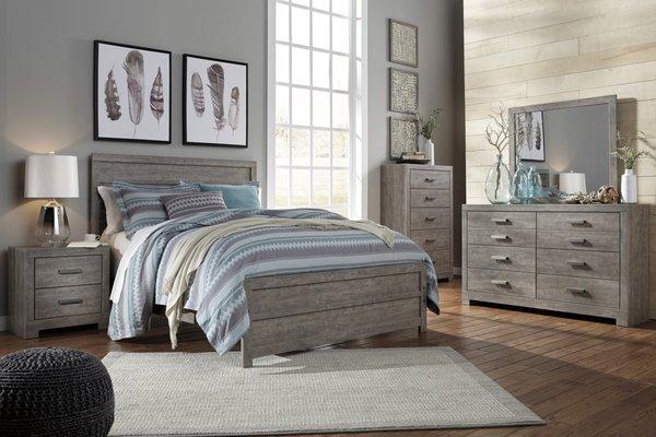 Happy's carries only name brand furniture like Ashley Furniture. Take home a beautiful 4pc Bedroom Set starting at only $18.99 p/week today!