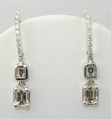 Custom crafted emerald cut dangle earrings