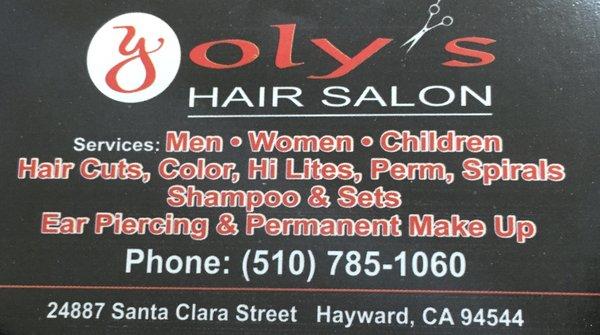 Yoly's Hair Salon business card