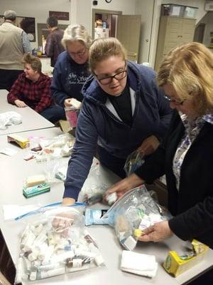 Creating care kits for people experiencing homelessness.