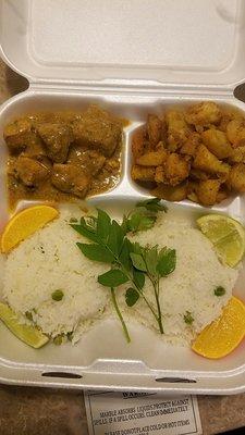 Our signature chicken plate made with all white breast meat bassani rice and saute potatoes