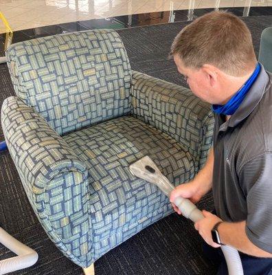 Brad did an amazing job on the chairs in this waiting area.