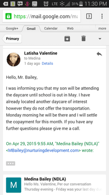 Informing owner of the search for a daycare and the services needed for only another month