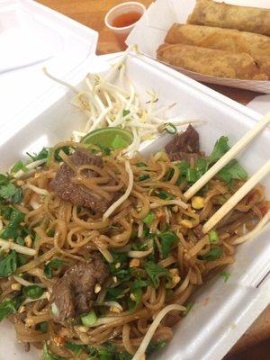 Spicy beef pad Thai and egg rolls!