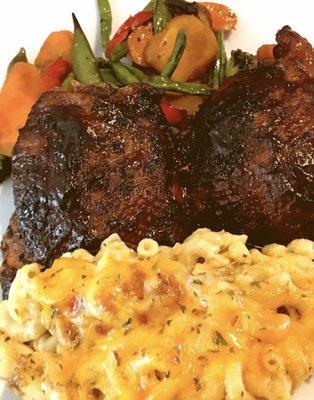 Teriyaki BBQ Chicken, Stir Fry Vegetables, Mac n Cheese