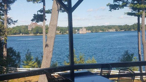 The view from The Pointe you see the Boldt Castle, you can even pull your boat up & dock it there for lunch, or grab it to go!!