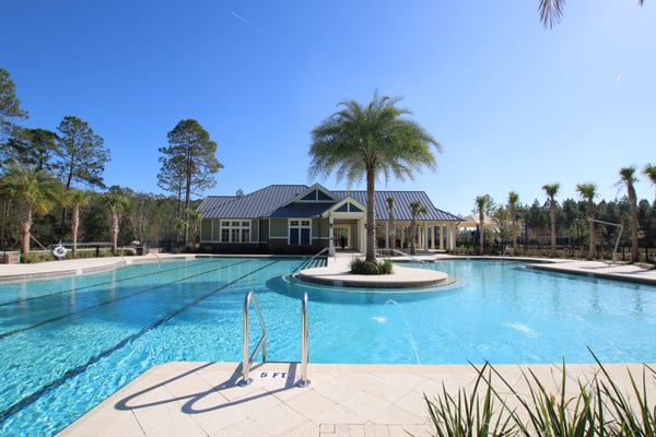 Resort-style swimming pool with lap lane and zero-entry area